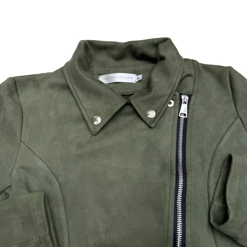 The Porter Collective Women's Faux Suede Zip Green Jacket, Size S - Picture 4 of 8